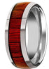 Men's 8mm Tungsten Dome Ring Wood Inlay Comfort-Fit Engagement Wedding Band